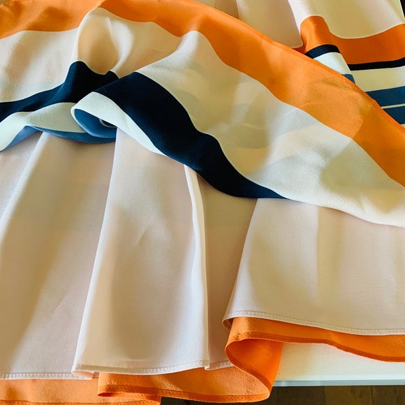 LK Bennett Orange Caitlyn Striped Silk Skirt - Picture 9 of 11